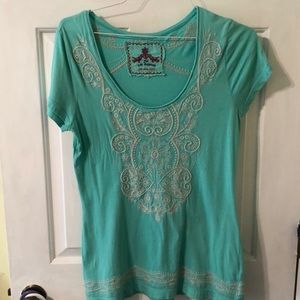 Johnny Was aqua cotton t-shirt w/embellishments M